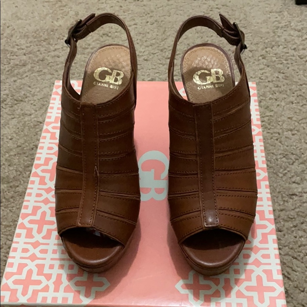 Brown leather wedges